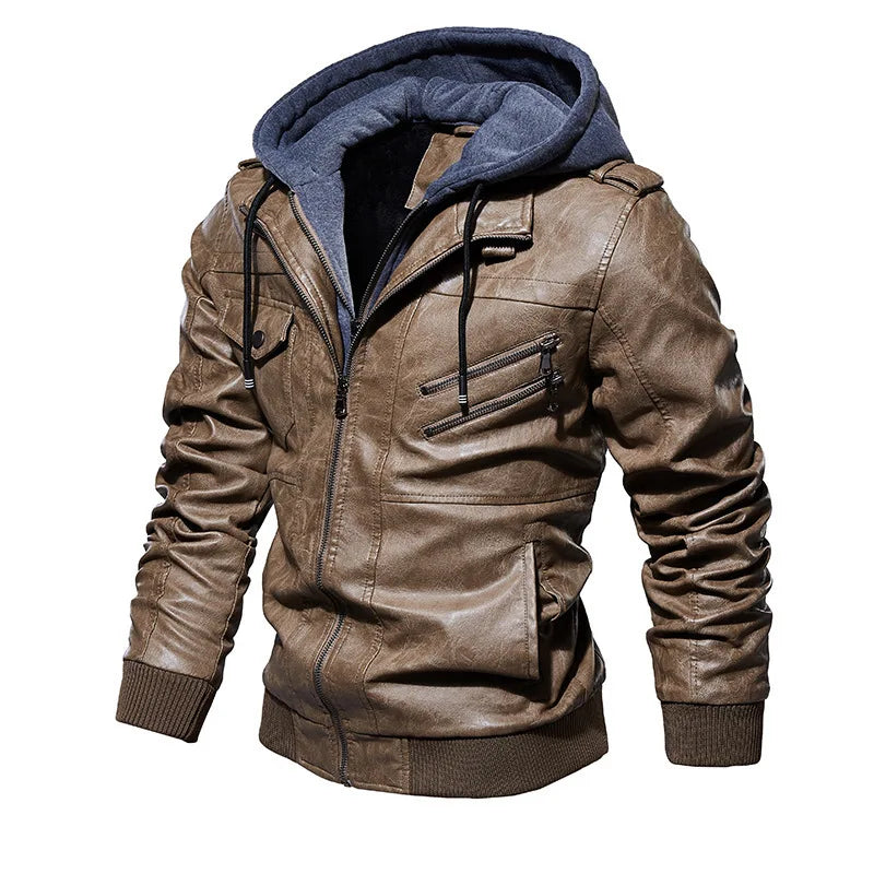 Chaqueta de cuero con capucha