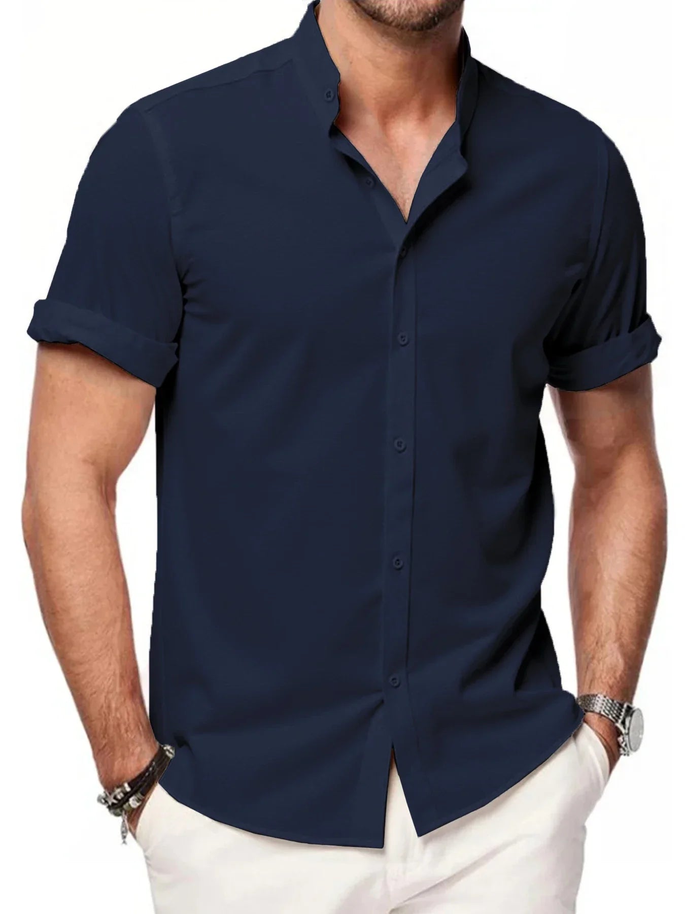 Elegante camisa de lino de manga corta