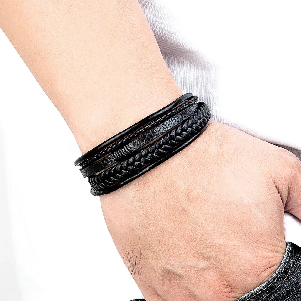 Pulsera de cuero tejido para hombre