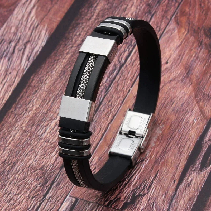 Pulsera de acero inoxidable y piel de silicona