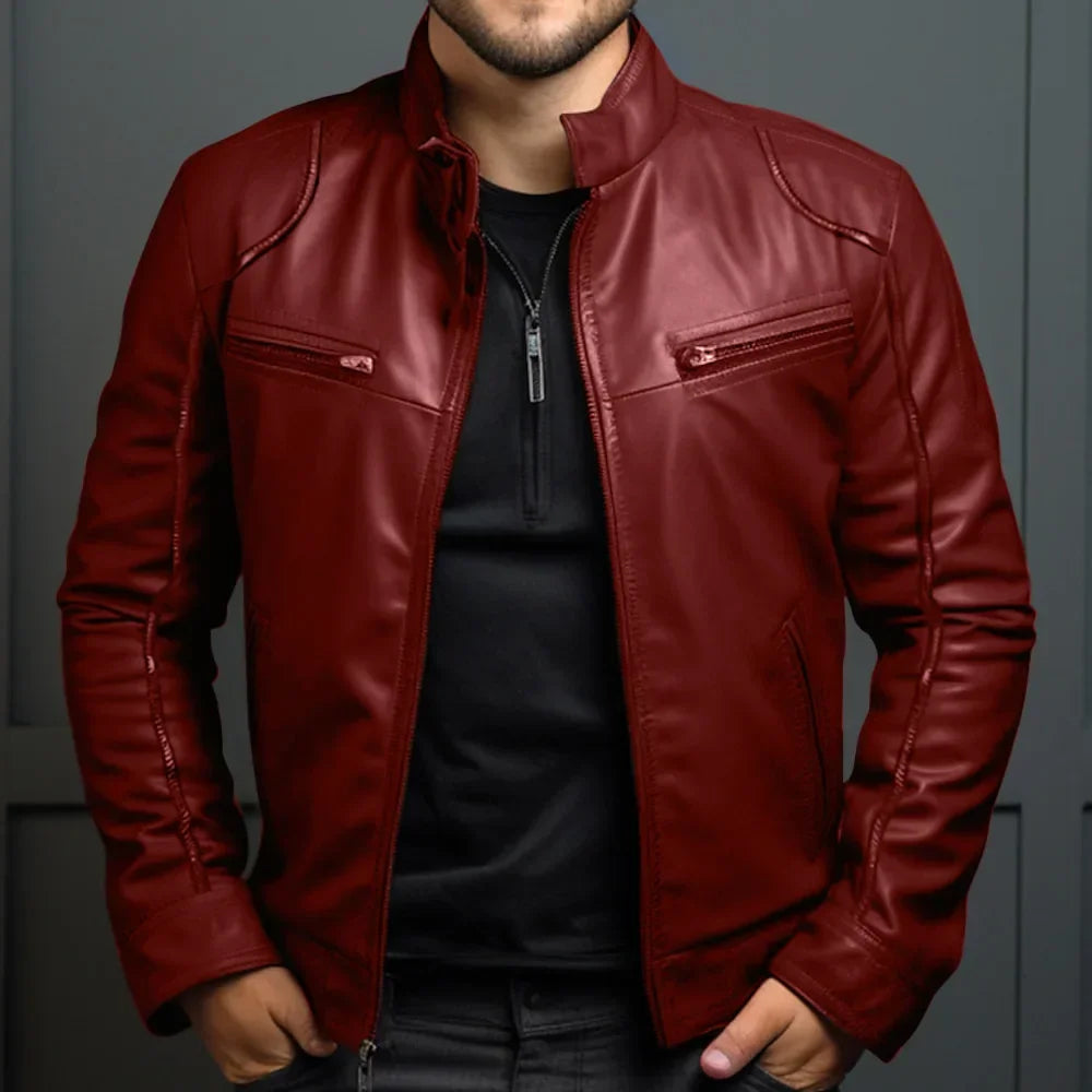 Elegante chaqueta motera de cuero para hombre