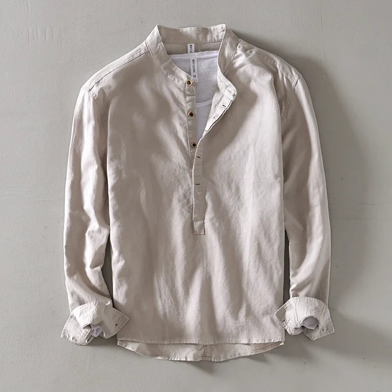 Elegante camisa de lino de estilo japonés