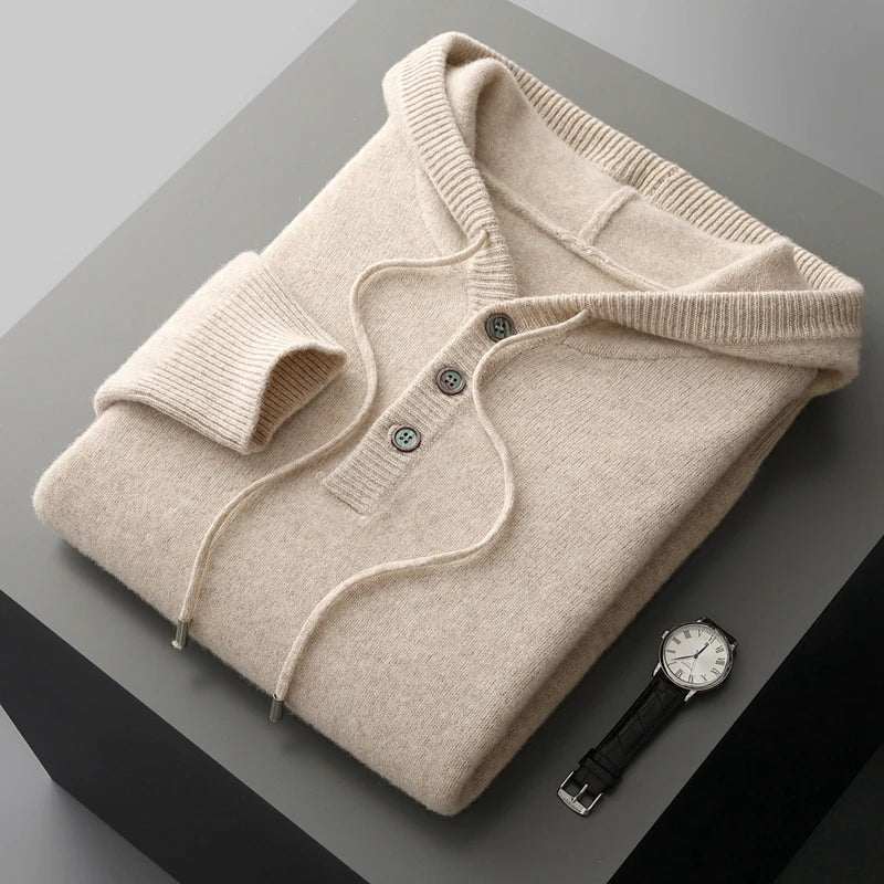 Elegante sudadera con capucha de lana merina