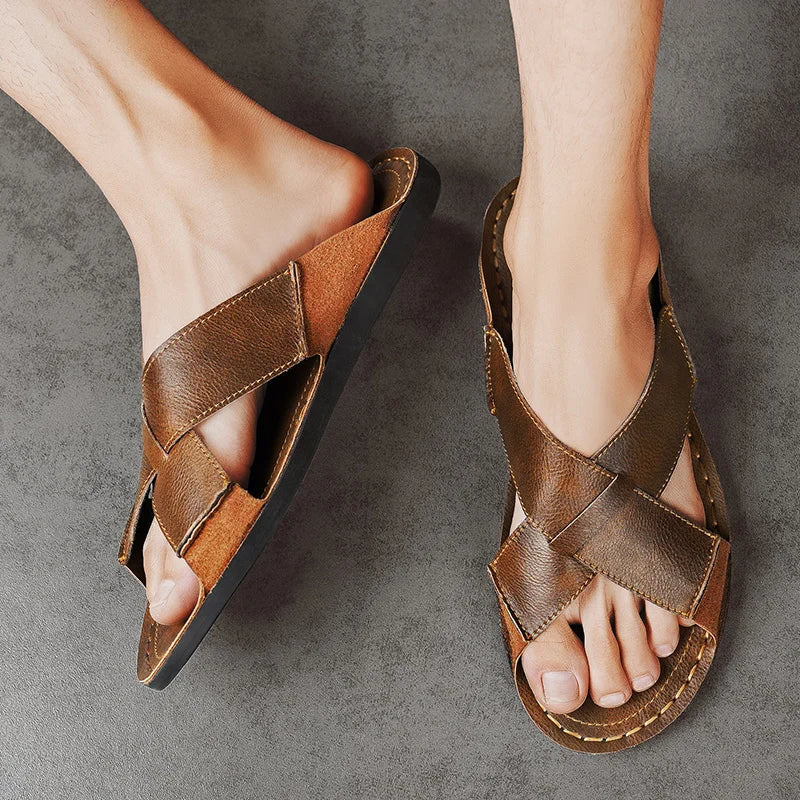 Zapatillas sin cordones de cuero de estilo retro para hombre