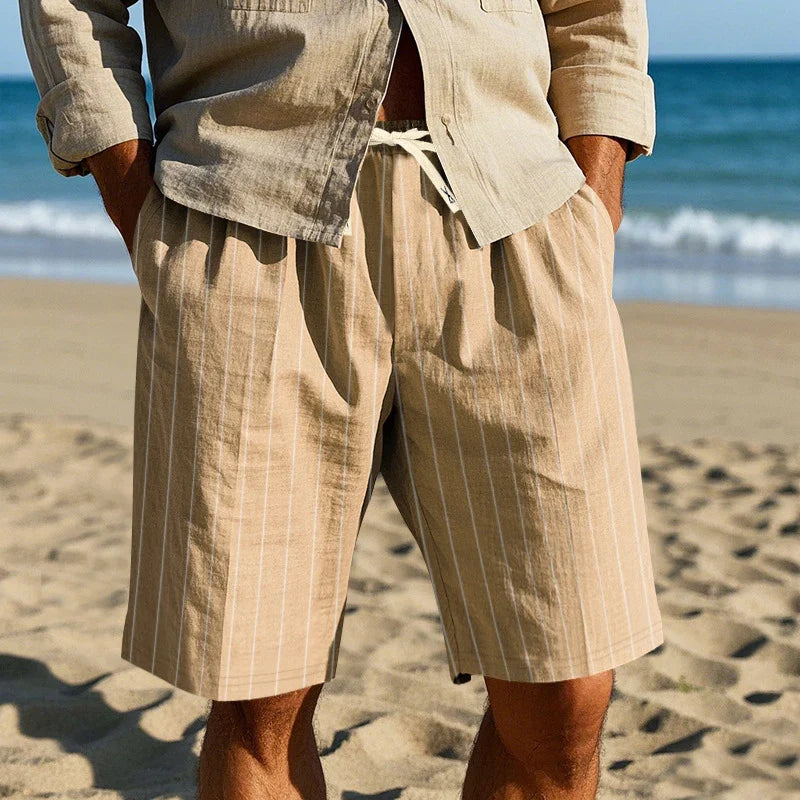 Pantalones cortos elegantes de lino a rayas