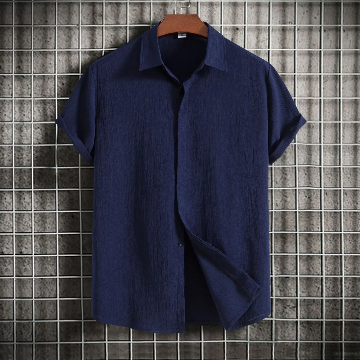Camisa de manga corta de algodón y lino