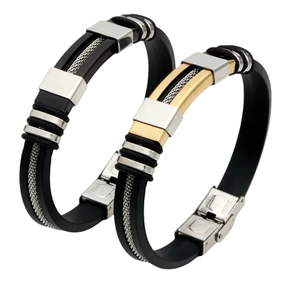 Pulsera de acero inoxidable y piel de silicona