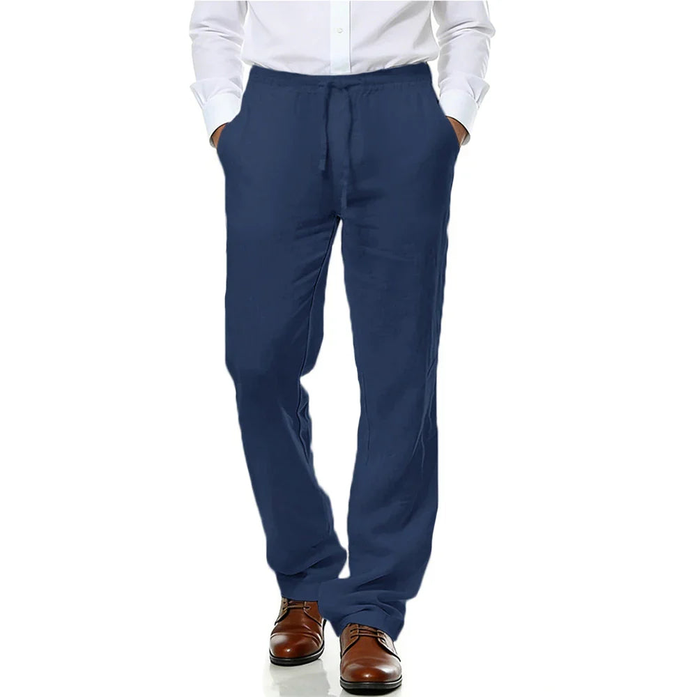 Pantalones elegantes de algodón y lino