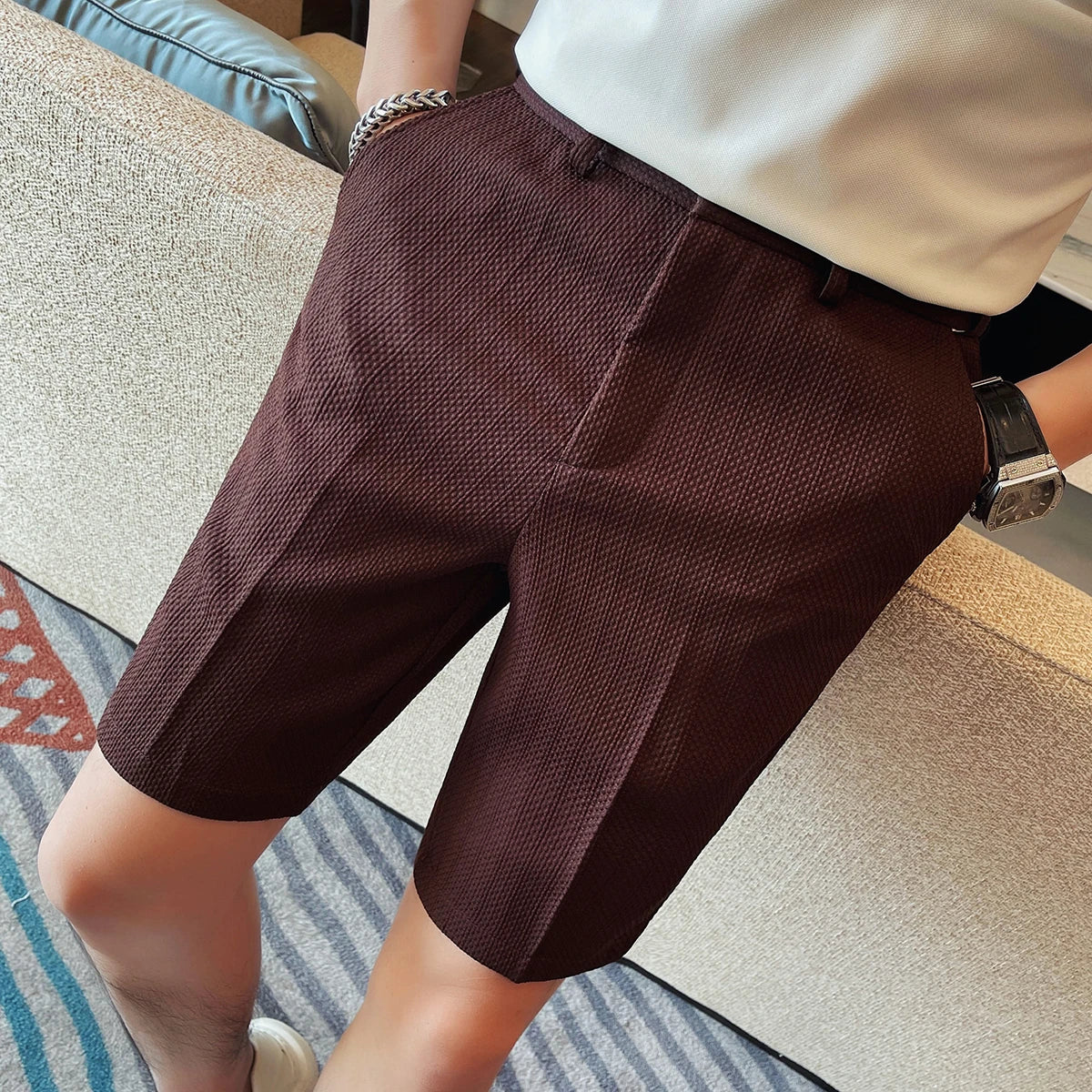 Pantalones cortos elegantes con estampado de rombos