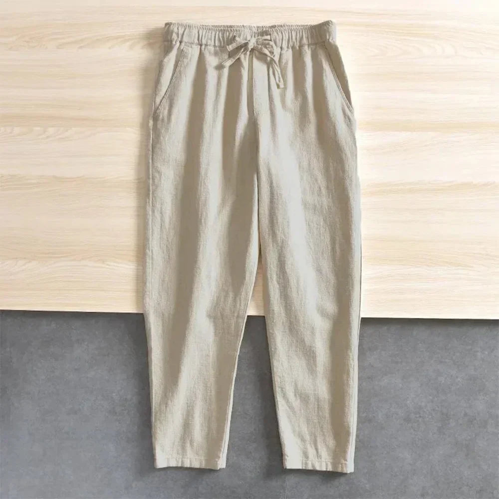 Pantalones informales de algodón y lino