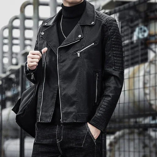 Elegante chaqueta de piel con cremallera