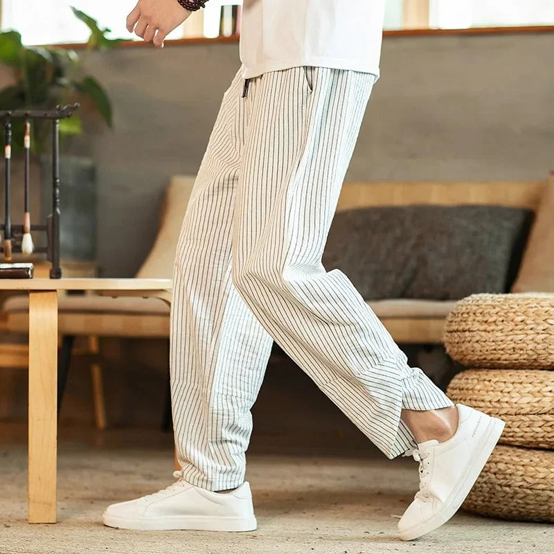 Pantalones elegantes de lino a rayas