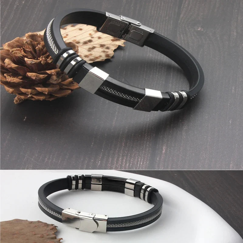 Pulsera de acero inoxidable y piel de silicona