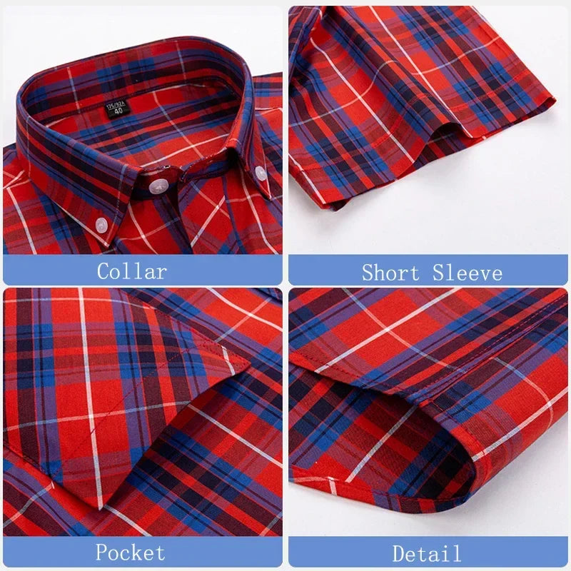 Camisa de algodón de manga corta a cuadros