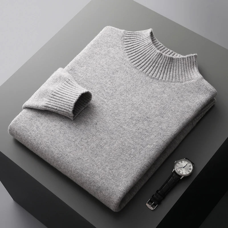 Elegante jersey de cuello alto de lana merino