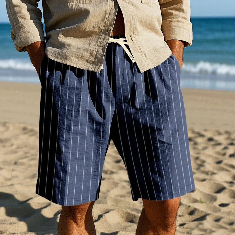 Pantalones cortos elegantes de lino a rayas
