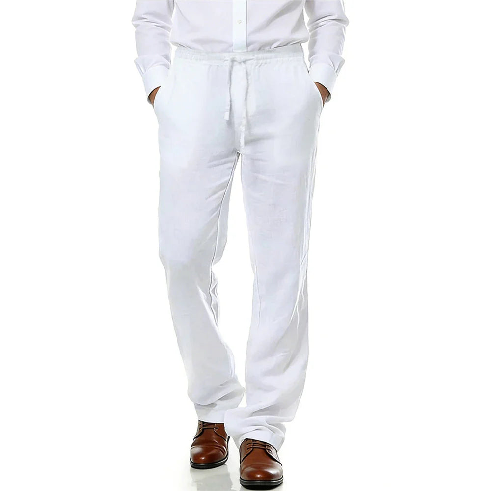 Pantalones elegantes de algodón y lino