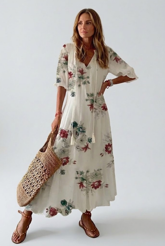 Élodie™ — Vestido maxi floral de terciopelo elegante