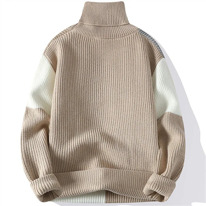 Elegante jersey de cuello alto con diseño patchwork