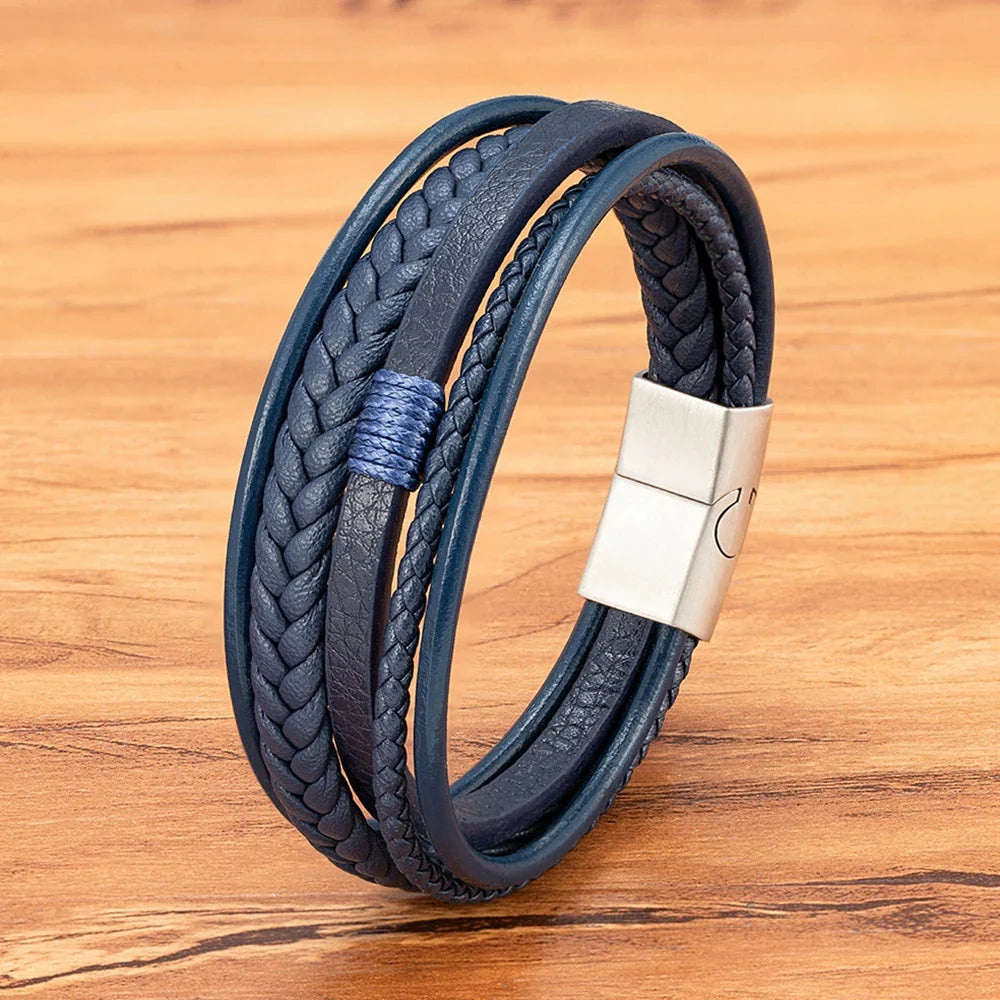 Pulsera de cuero tejido para hombre