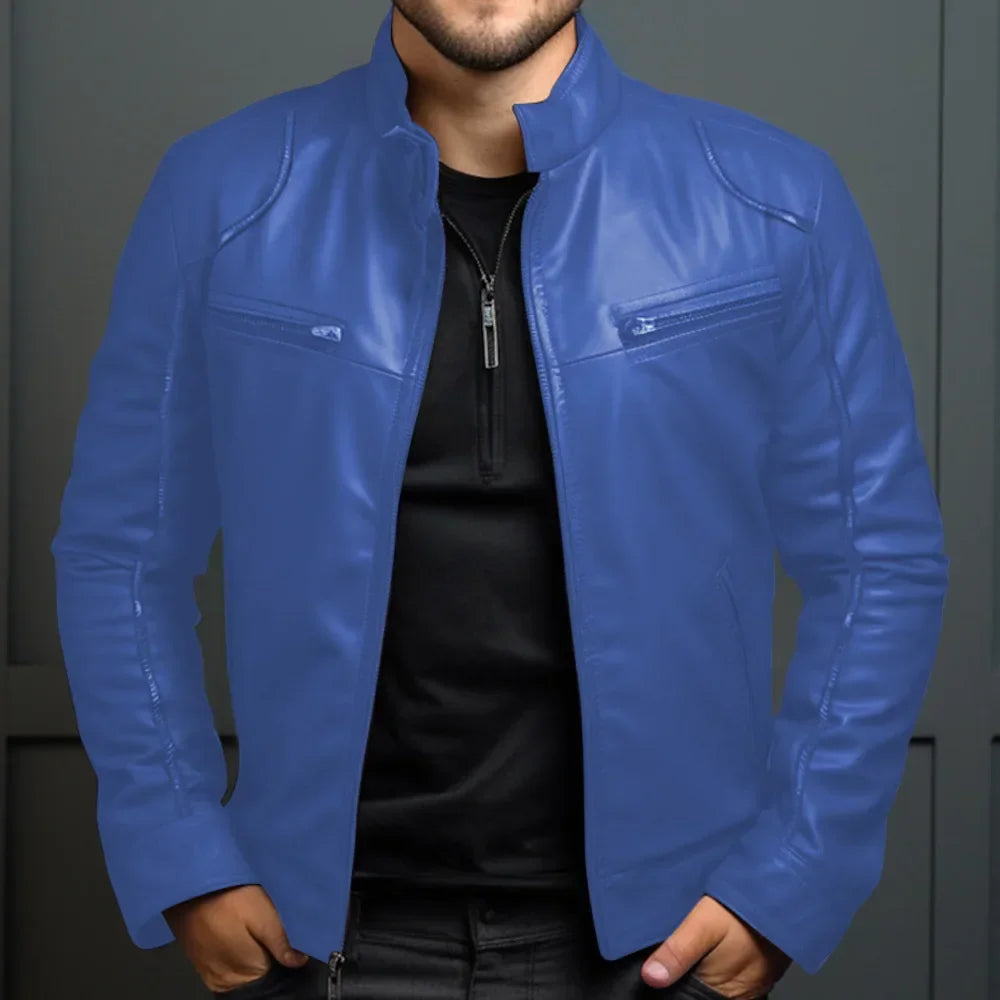 Elegante chaqueta motera de cuero para hombre