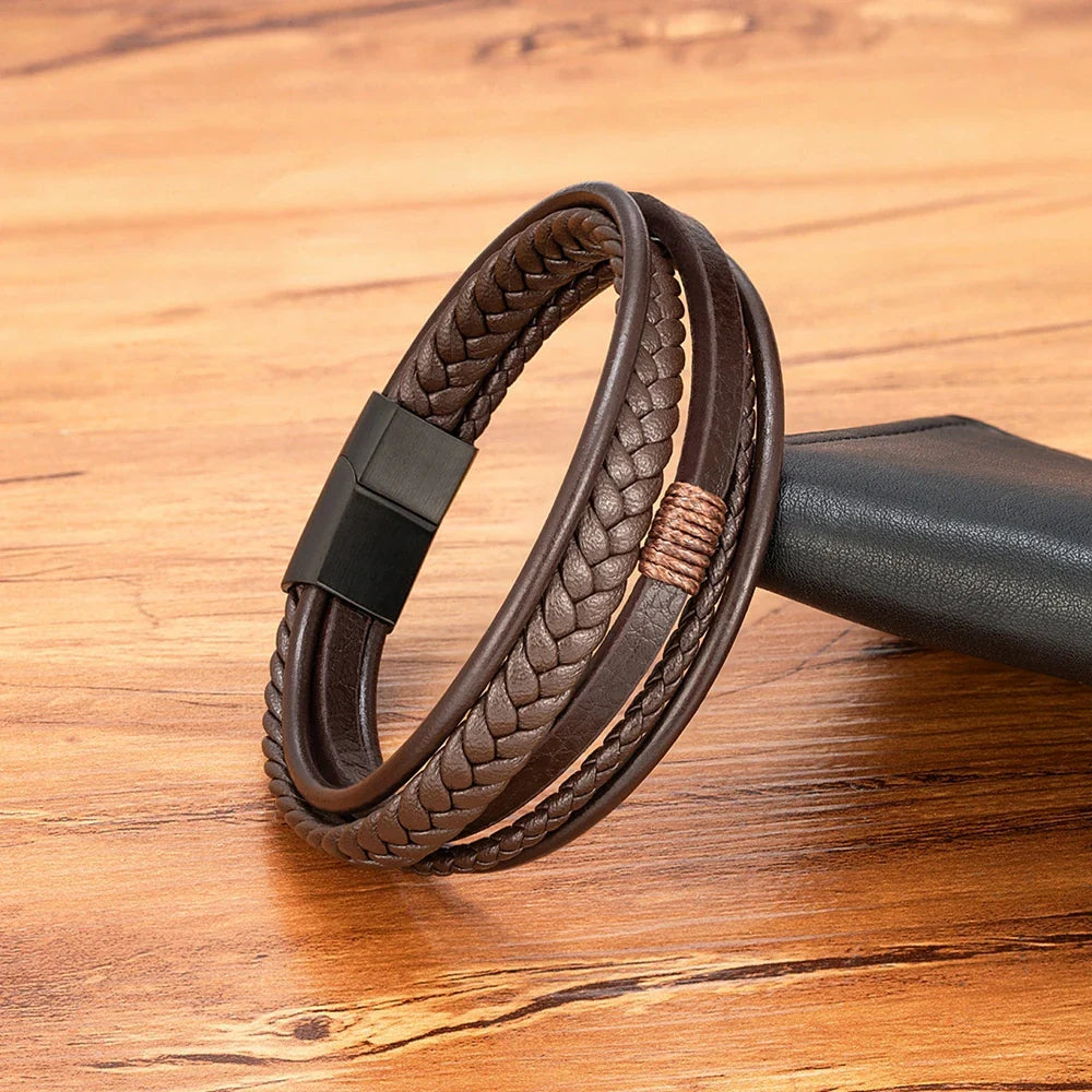 Pulsera de cuero tejido para hombre