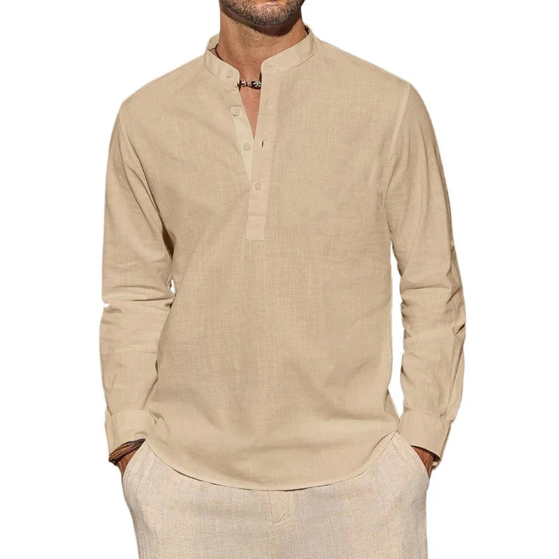 Elegante camiseta Henley de algodón