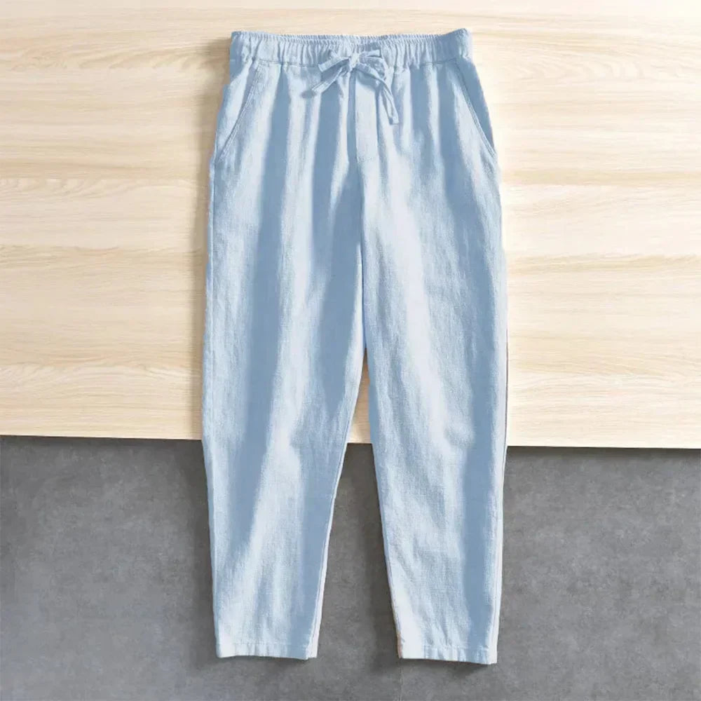 Pantalones informales de algodón y lino