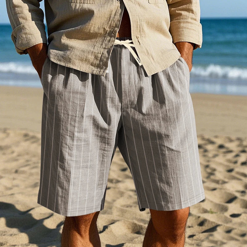 Pantalones cortos elegantes de lino a rayas