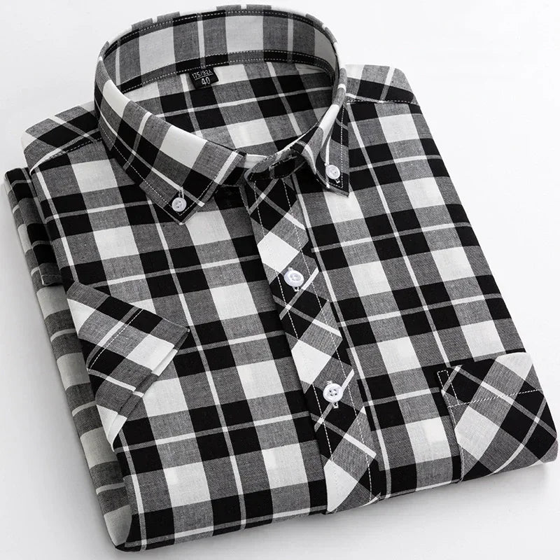 Camisa de algodón de manga corta a cuadros