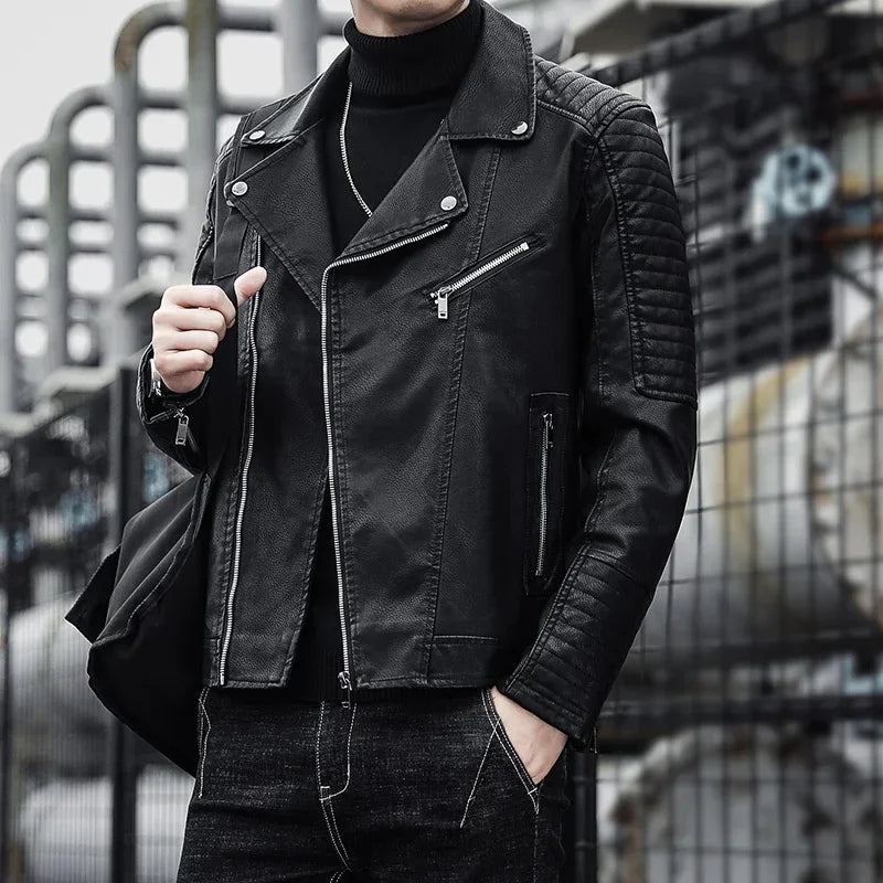 Elegante chaqueta de piel con cremallera
