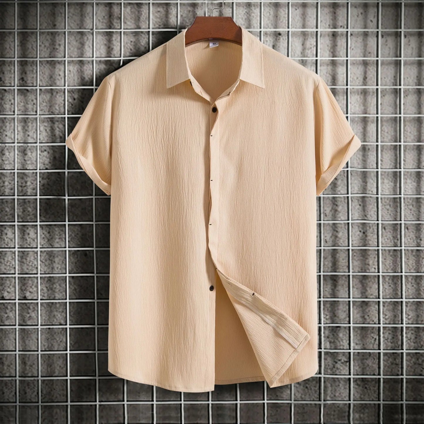 Camisa de manga corta de algodón y lino