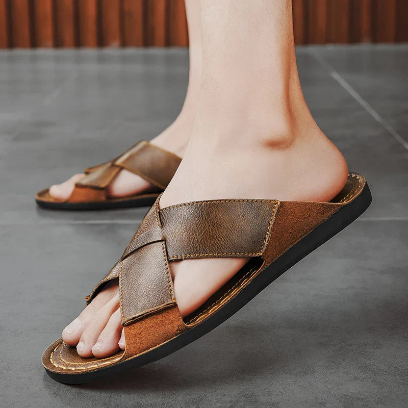 Zapatillas sin cordones de cuero de estilo retro para hombre