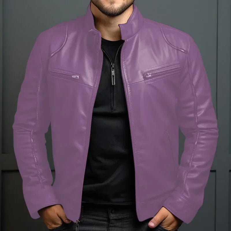 Elegante chaqueta motera de cuero para hombre