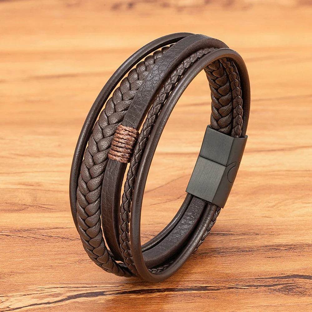 Pulsera de cuero tejido para hombre