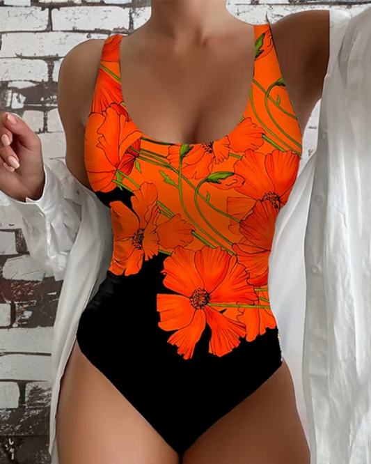 Traje de baño de una pieza elegante con estampado floral