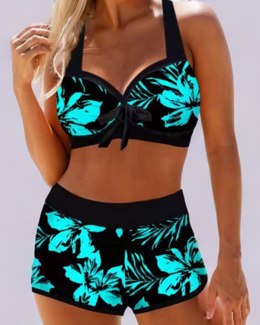 Traje de baño de cintura alta con estampado floral