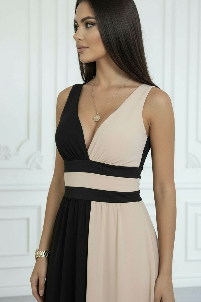 Vestido largo bicolor