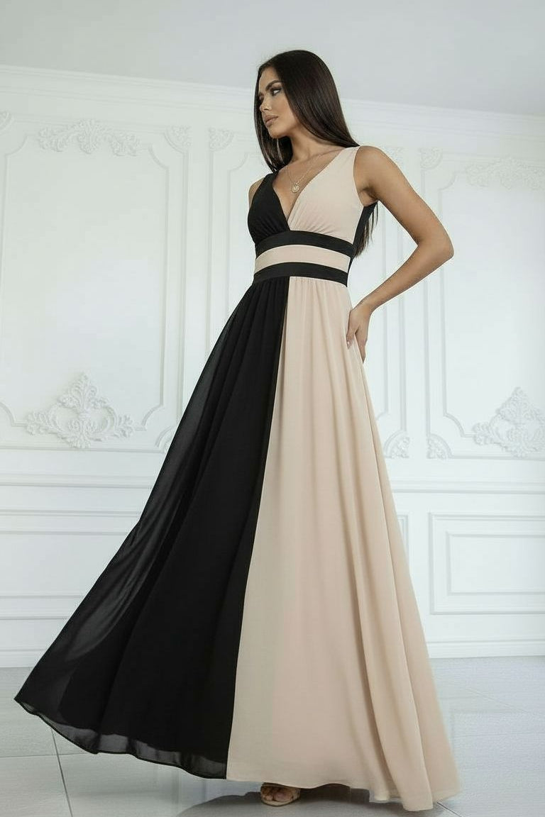 Vestido largo bicolor