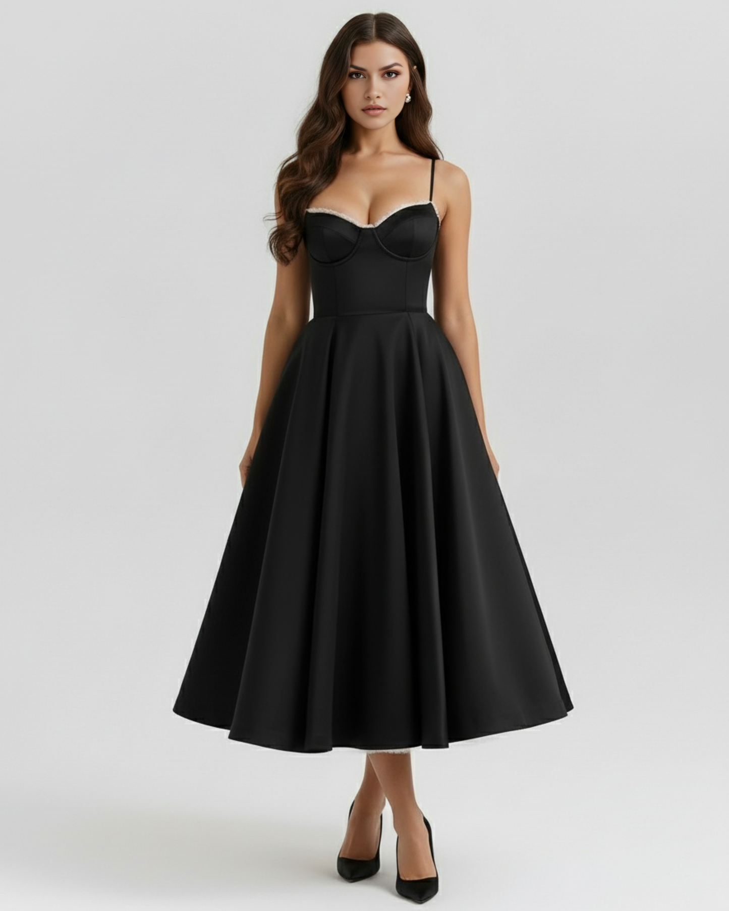 Vestido Midi Tul con Escote Corazón