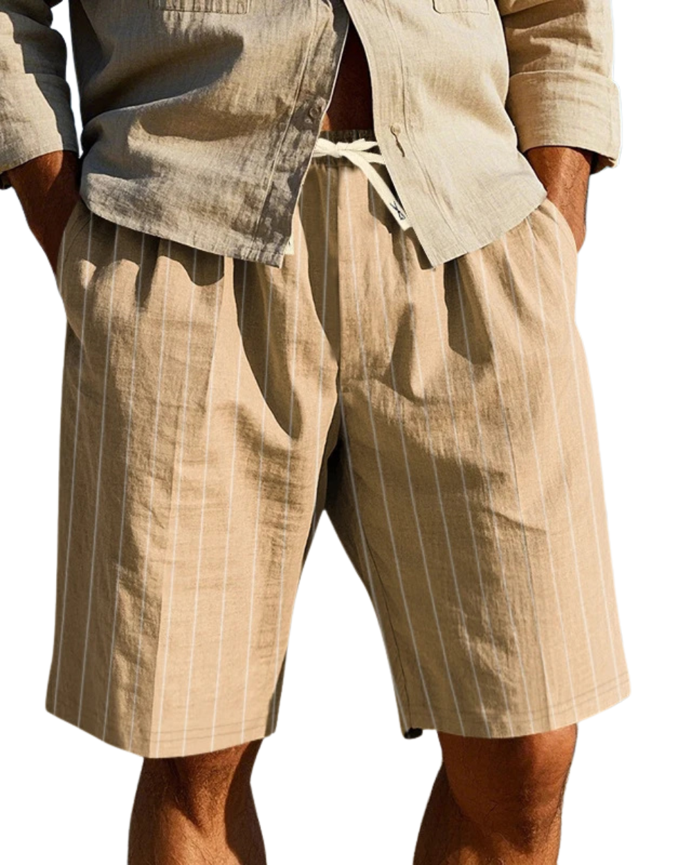 Pantalones cortos elegantes de lino a rayas