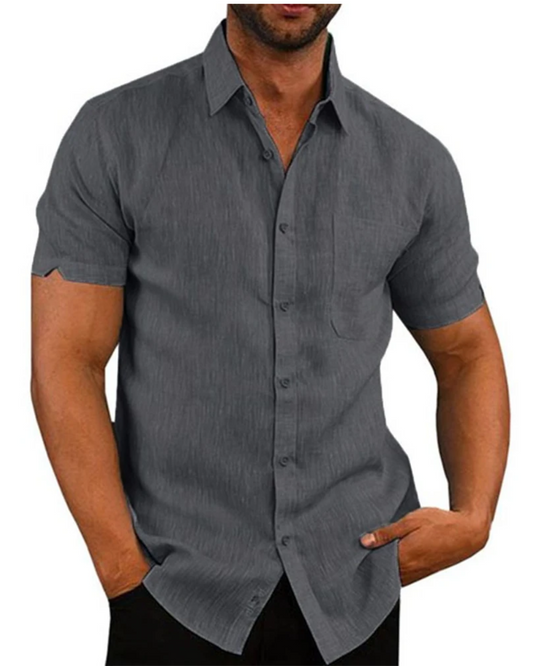Camisa de algodón y lino de manga corta