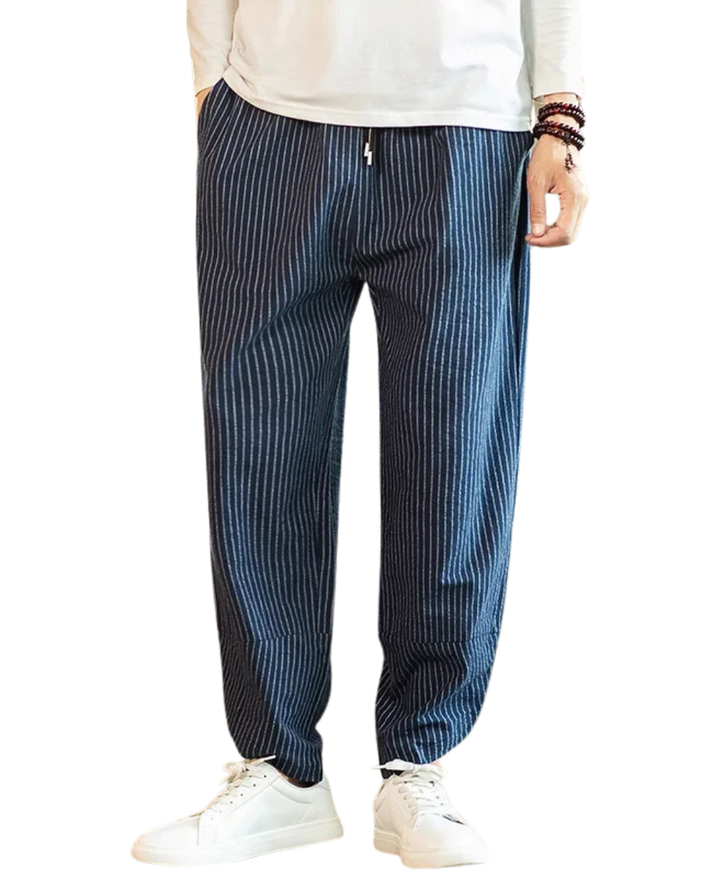 Pantalones elegantes de lino a rayas