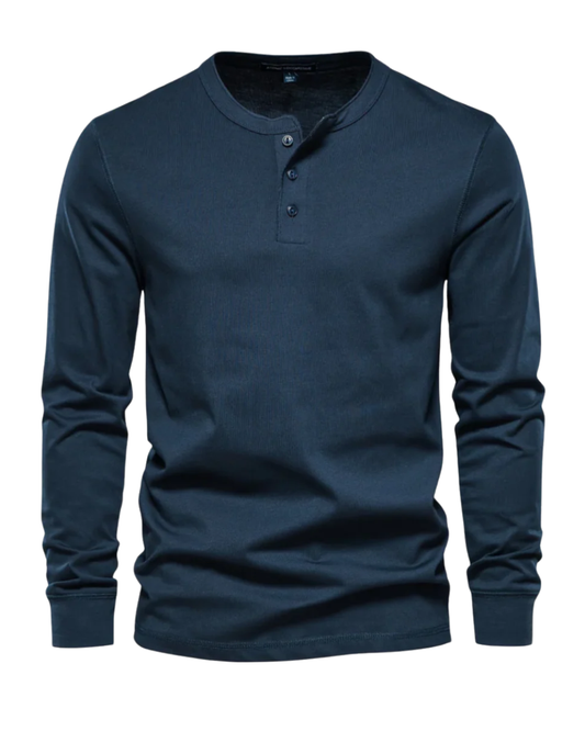 Elegante camiseta Henley de manga larga de algodón