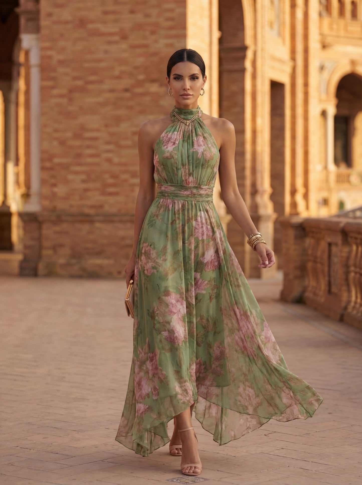 Vestido elegante fluido con estampado floral