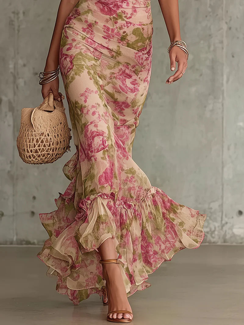 Vestido maxi vintage con mangas puff