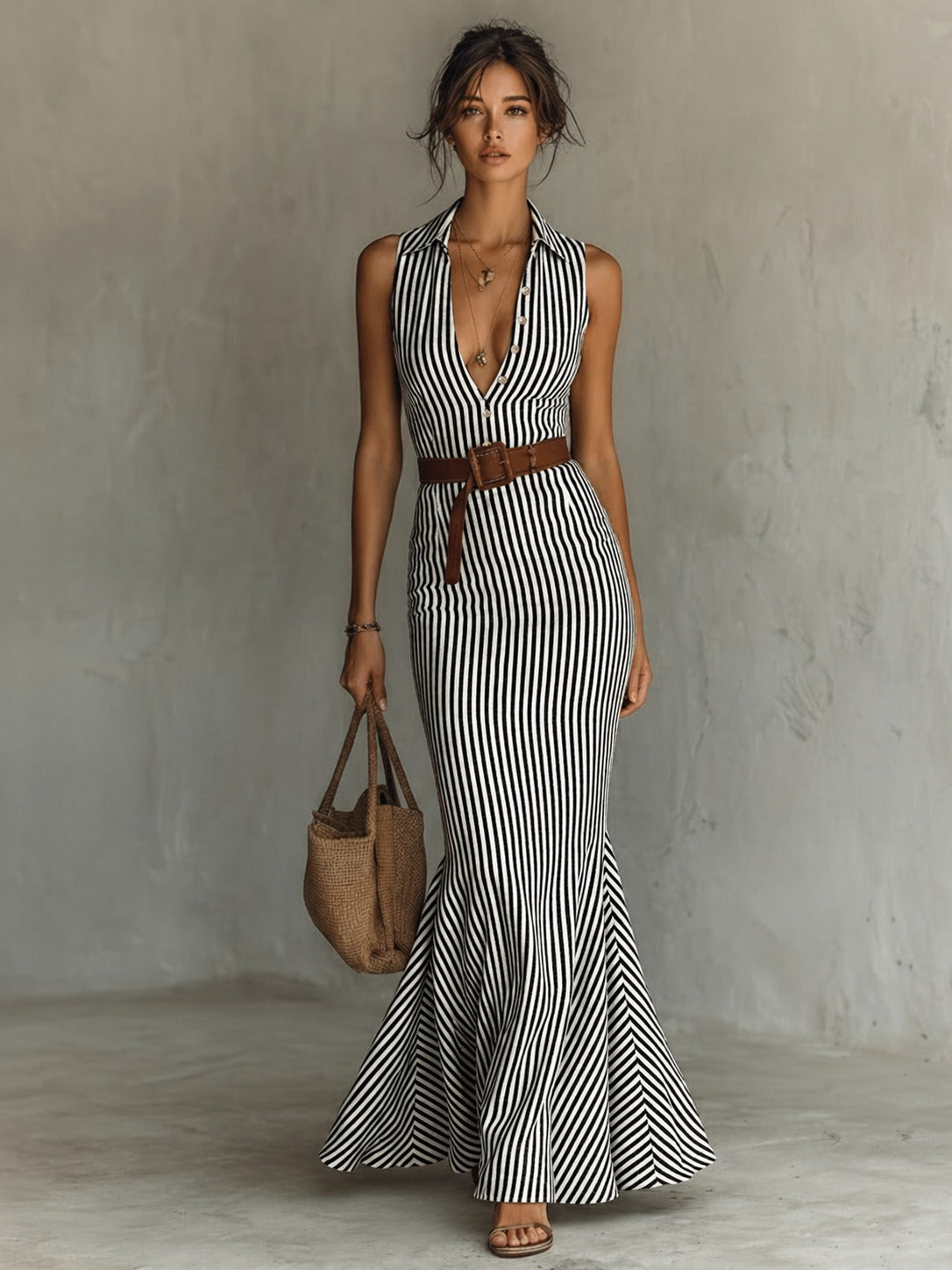 Vestido de rayas con silueta sirena