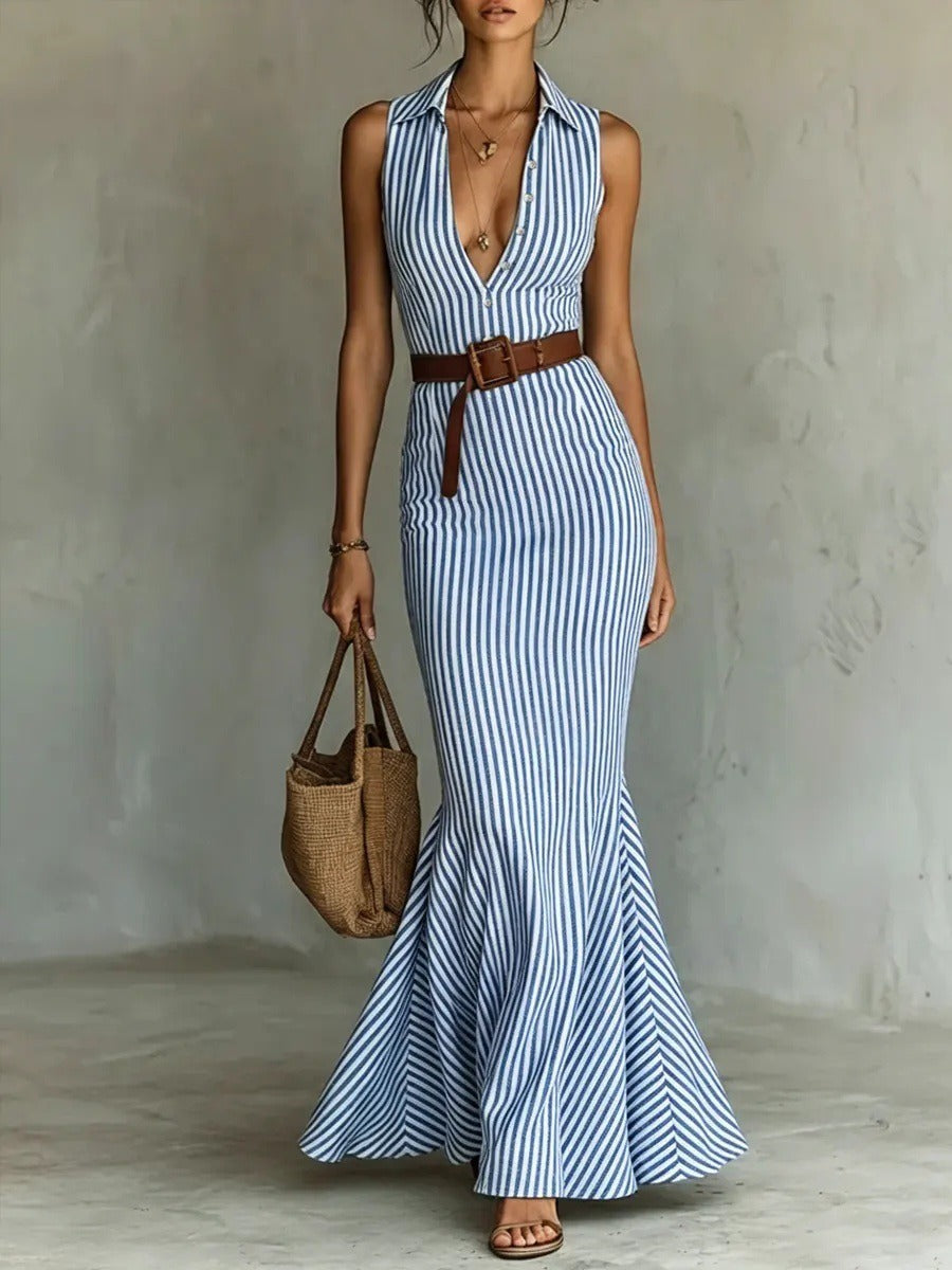 Vestido de rayas con silueta sirena
