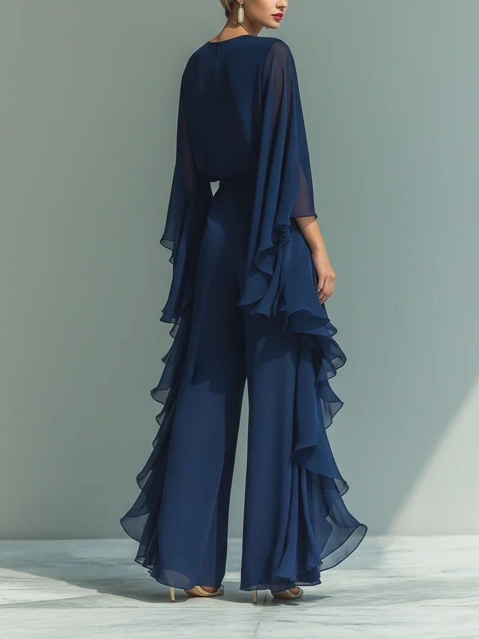Conjunto elegante de chiffon con volantes