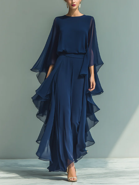 Conjunto elegante de chiffon con volantes